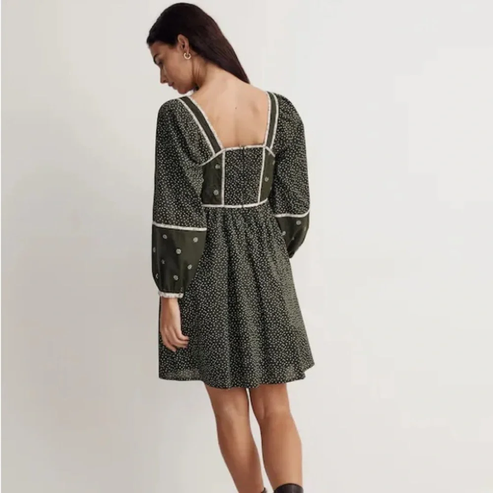 Madewell Mix Square-neck Green Quilted Floral Spring Prairie Mini Dress Size 2 - Picture 5 of 12